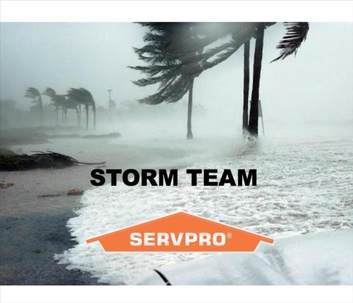 hurricane pounding coastline with graphic that says "Storm Team"